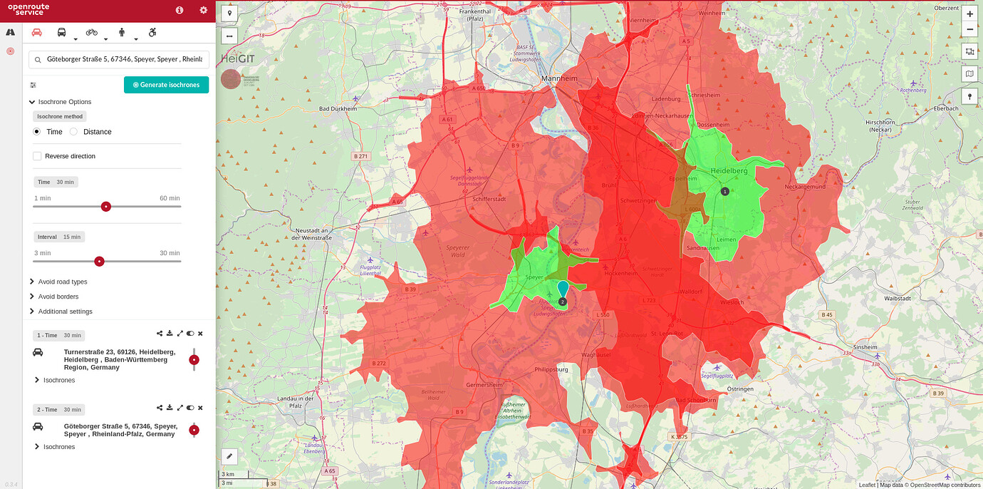 How to visualize two areas with isochrones? - openrouteservice ...