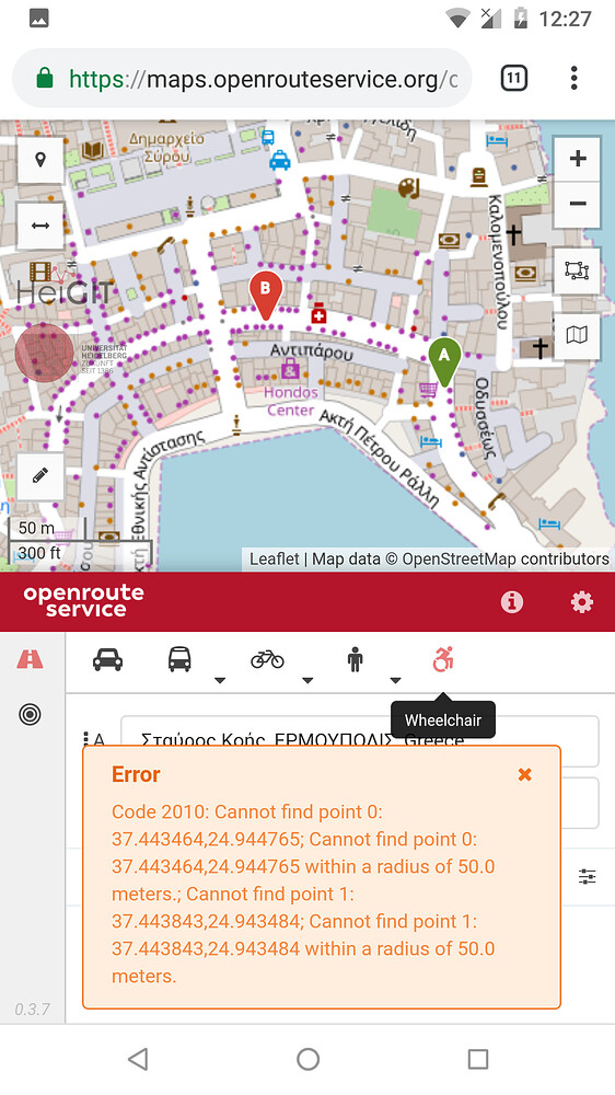 Required accessibility information by the Open Route Service ...