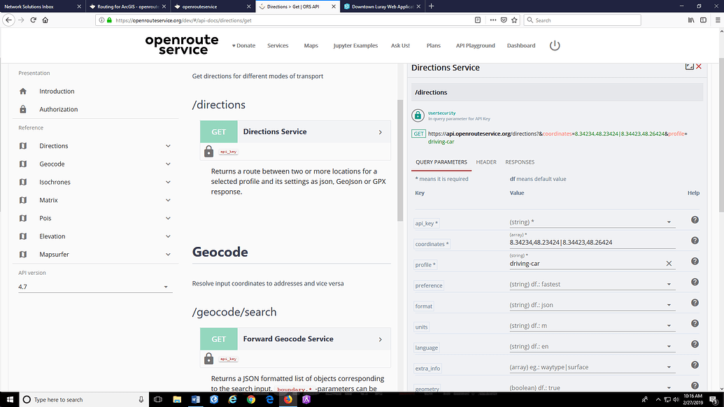 Routing for ArcGIS - directions - openrouteservice